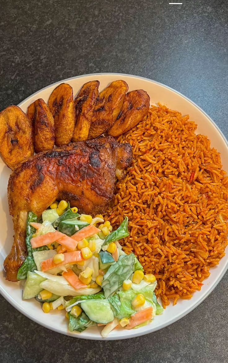 Rice, Fish, Plantain/Salad