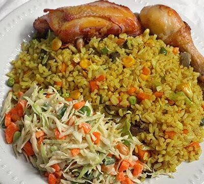 Rice, Chicken, Plantain/Salad