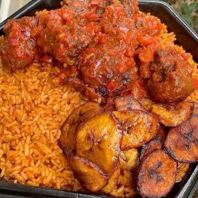 Rice (3 spoons) + Meat + Plantain