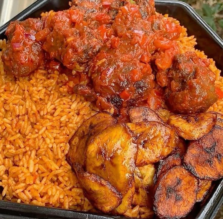 Rice (3 spoons) + Meat + Plantain